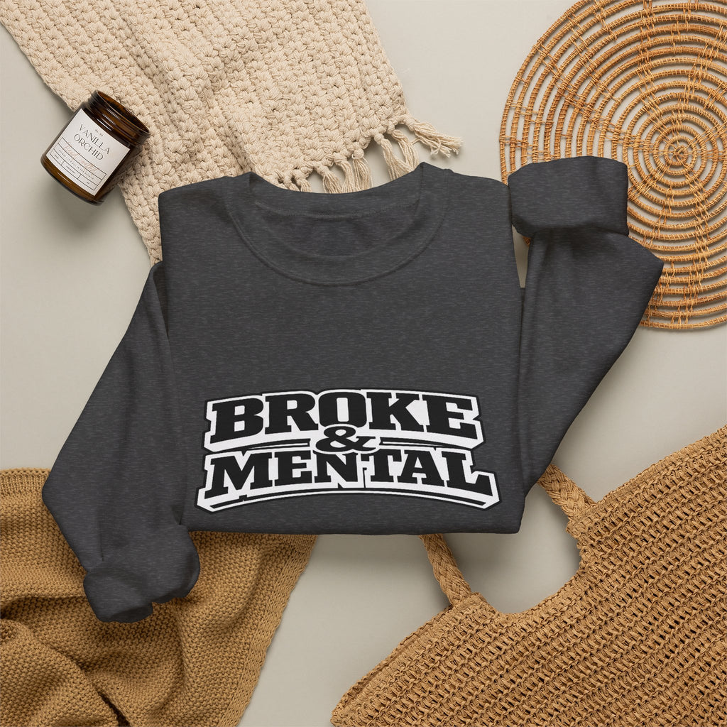 Broken Mental Crewneck Sweatshirt - Retro Distressed Graphic Pullover