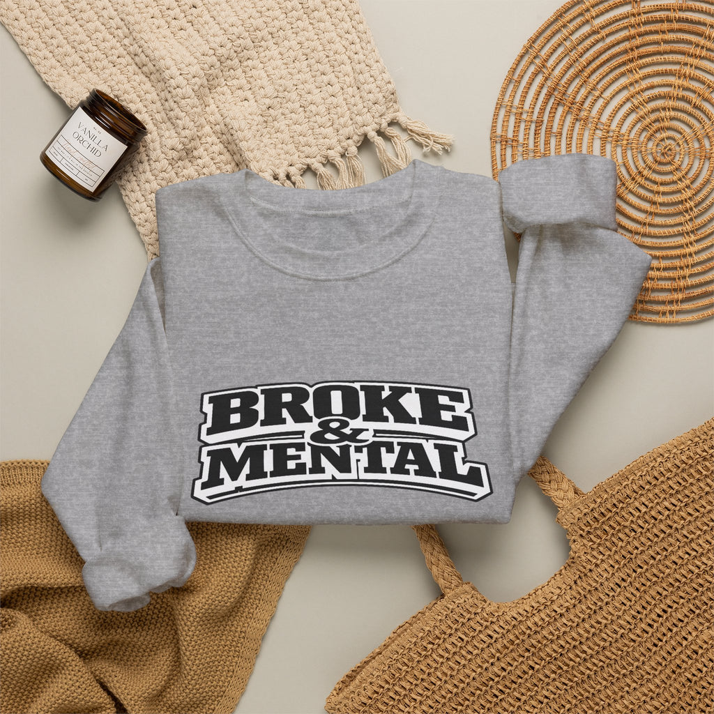 Broken Mental Crewneck Sweatshirt - Retro Distressed Graphic Pullover