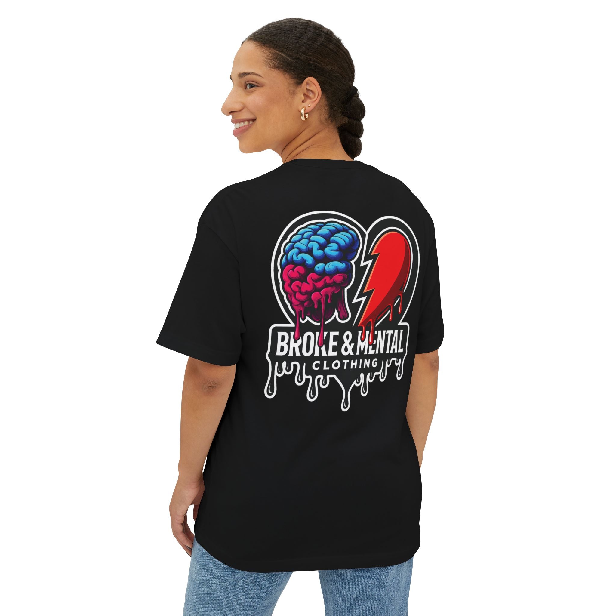 Broke & Mental Graphic Tee — Dripping Brain & Broken Heart Streetwear