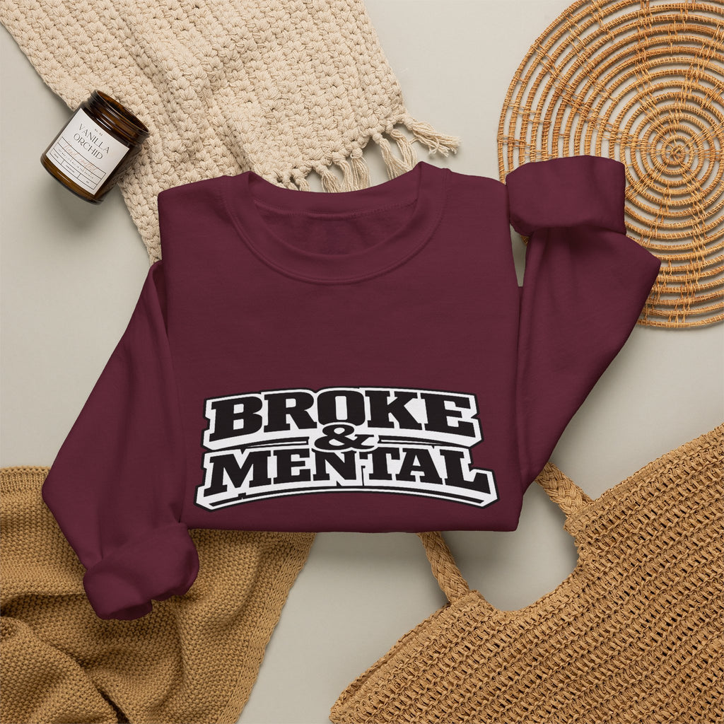 Broken Mental Crewneck Sweatshirt - Retro Distressed Graphic Pullover