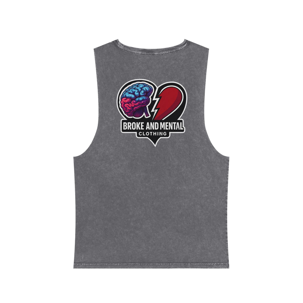 Broke and Mental Stonewash Tank Top — Mental Health Heart & Brain Graphic Tank