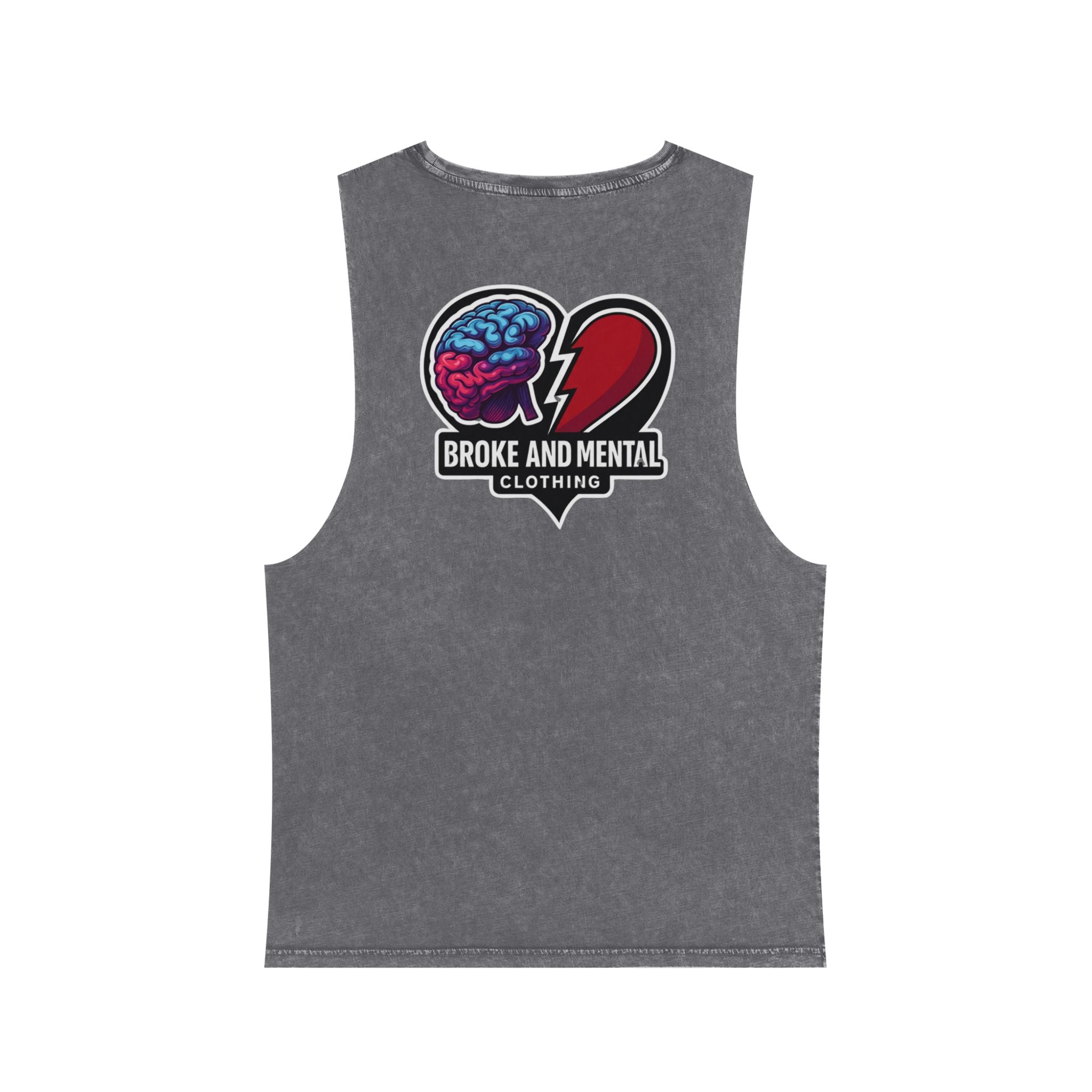 Broke and Mental Stonewash Tank Top — Mental Health Heart & Brain Graphic Tank