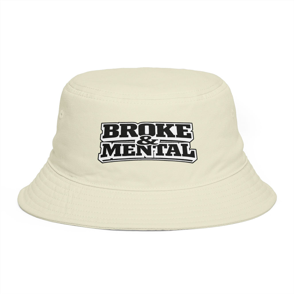 Bucket Hat — "Broke & Mental" Retro Patch Cotton Bucket Hat