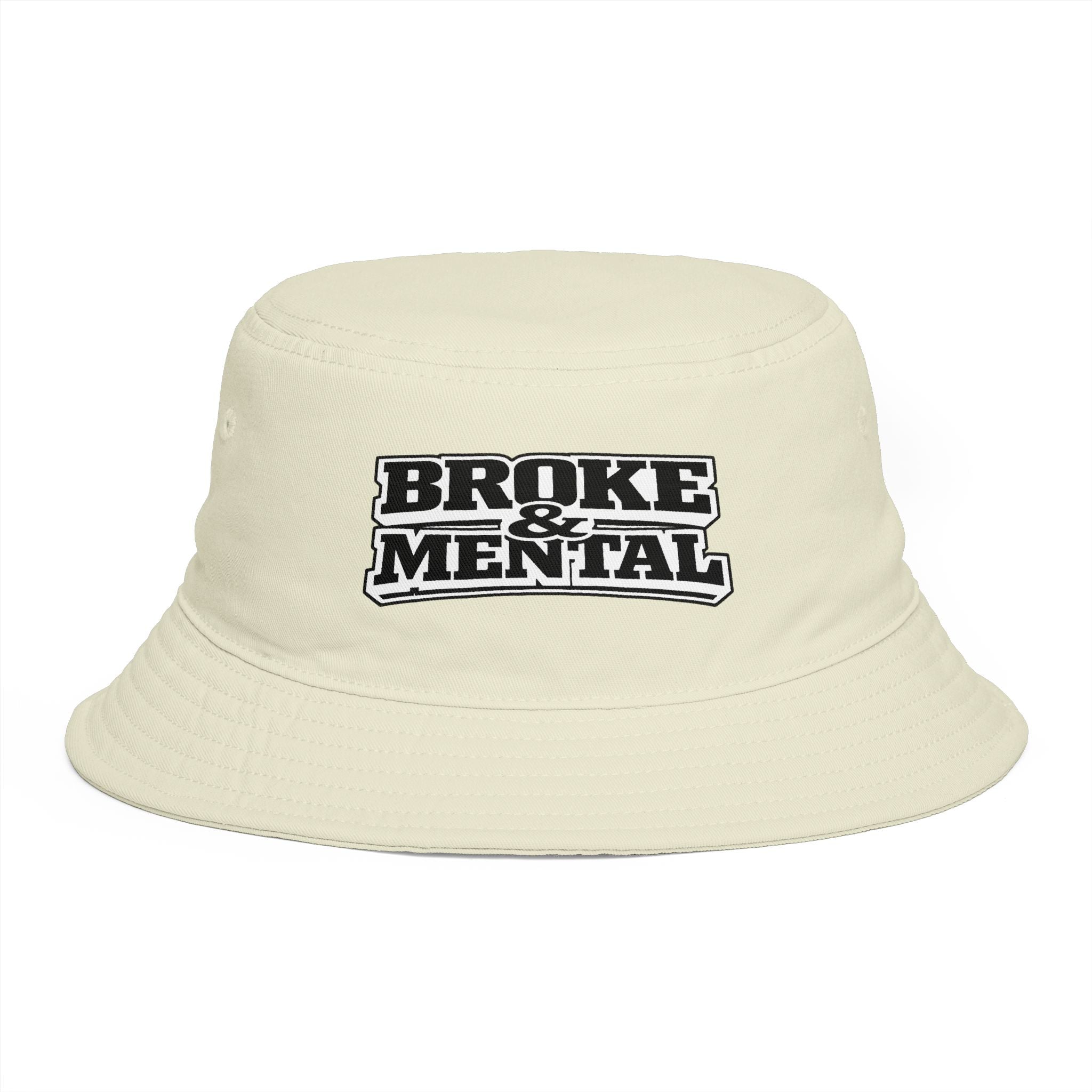 Bucket Hat — "Broke & Mental" Retro Patch Cotton Bucket Hat