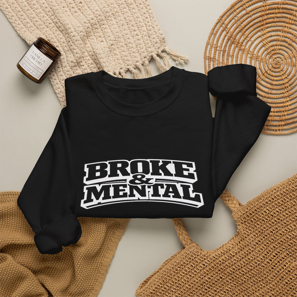 Broken Mental Crewneck Sweatshirt - Retro Distressed Graphic Pullover