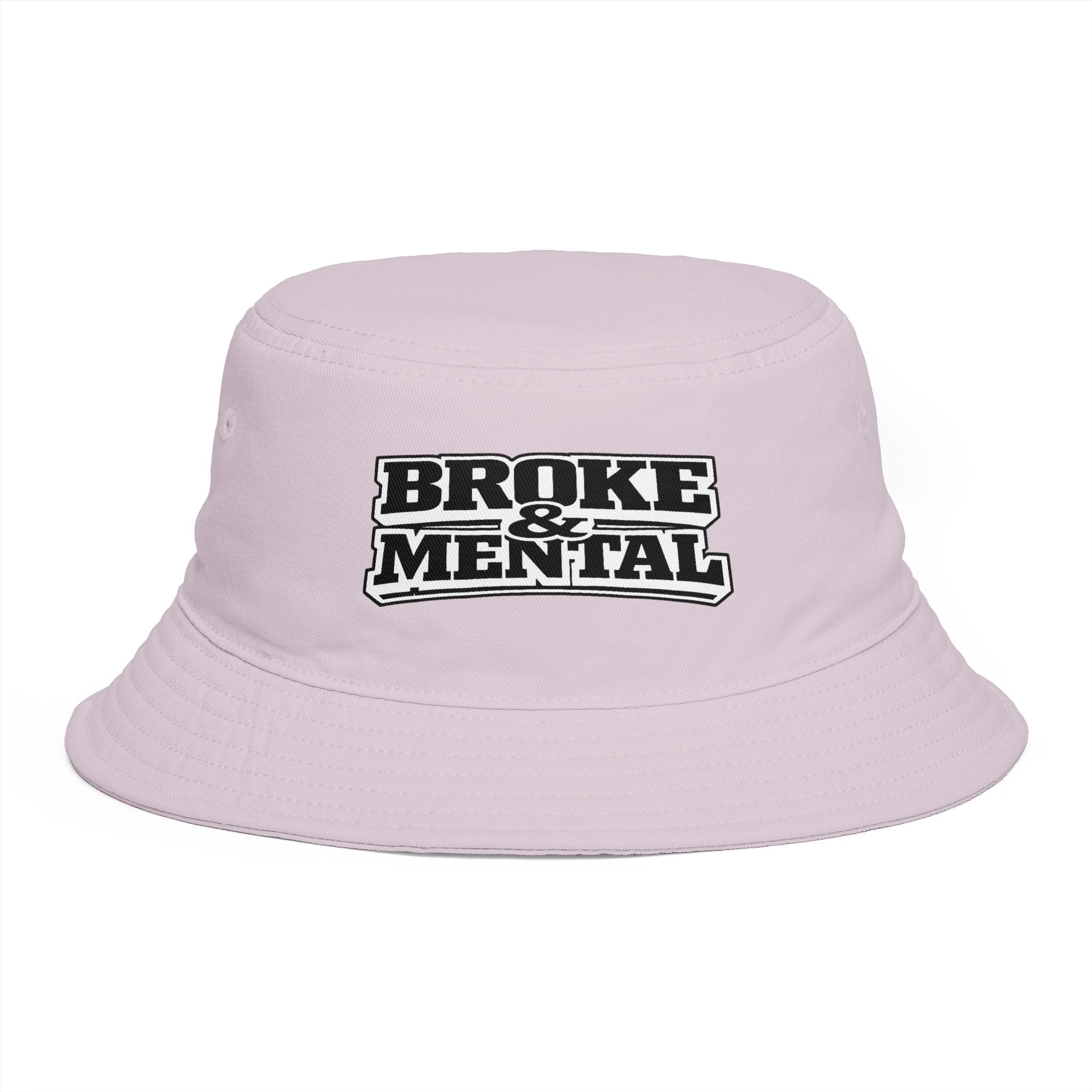 Bucket Hat — "Broke & Mental" Retro Patch Cotton Bucket Hat