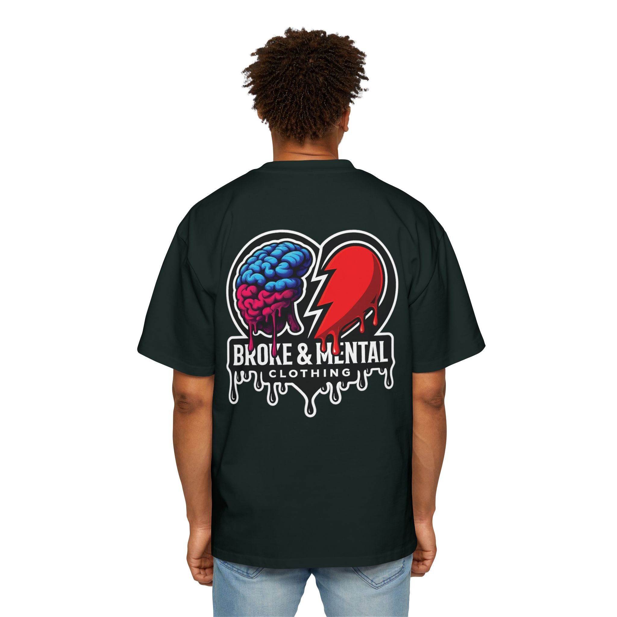 Oversized Tee — “Broke & Mental” warped drip