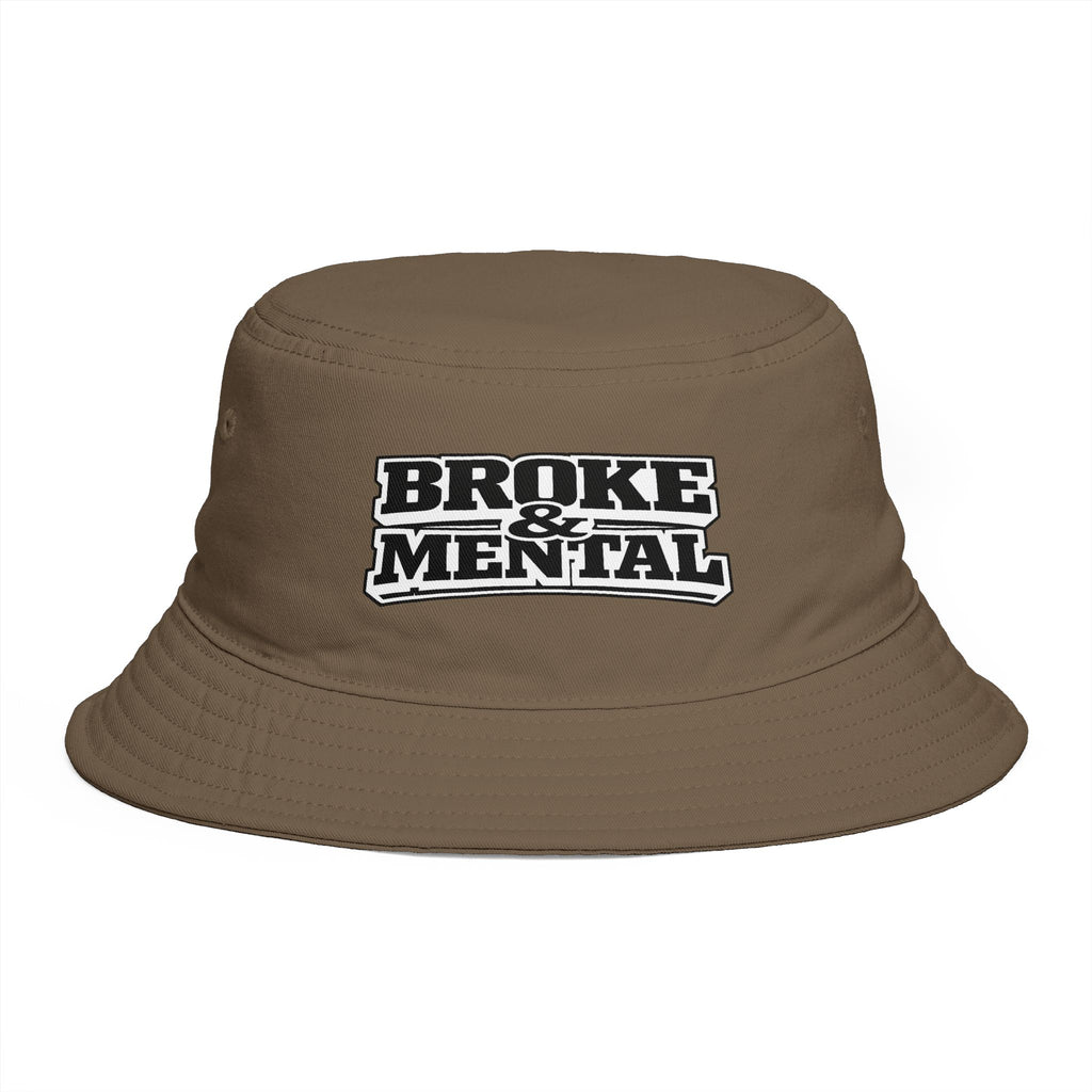 Bucket Hat — "Broke & Mental" Retro Patch Cotton Bucket Hat
