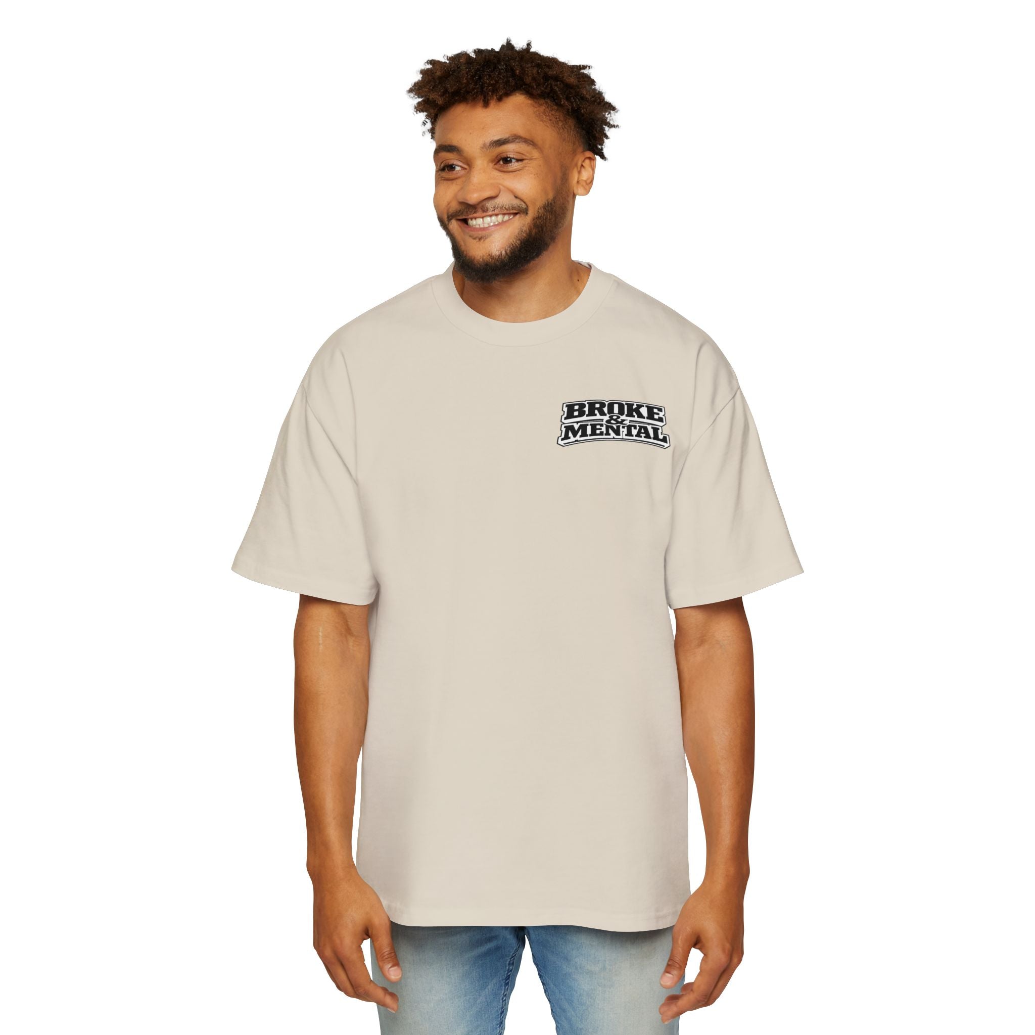 Oversized Tee — “Broke & Mental” warped drip