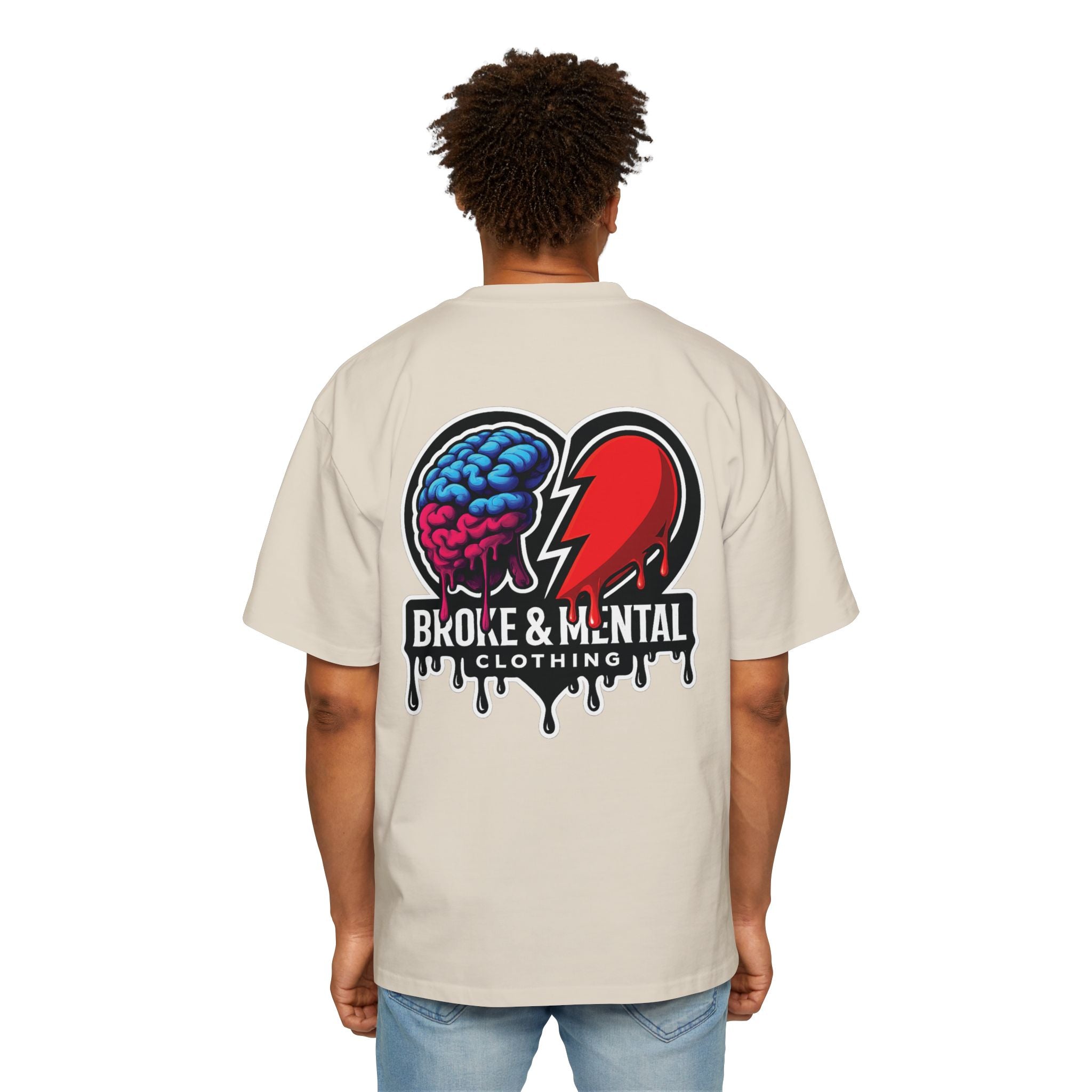 Oversized Tee — “Broke & Mental” warped drip