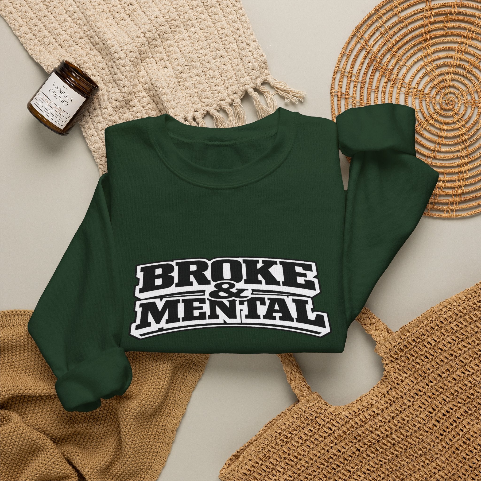 Broken Mental Crewneck Sweatshirt - Retro Distressed Graphic Pullover