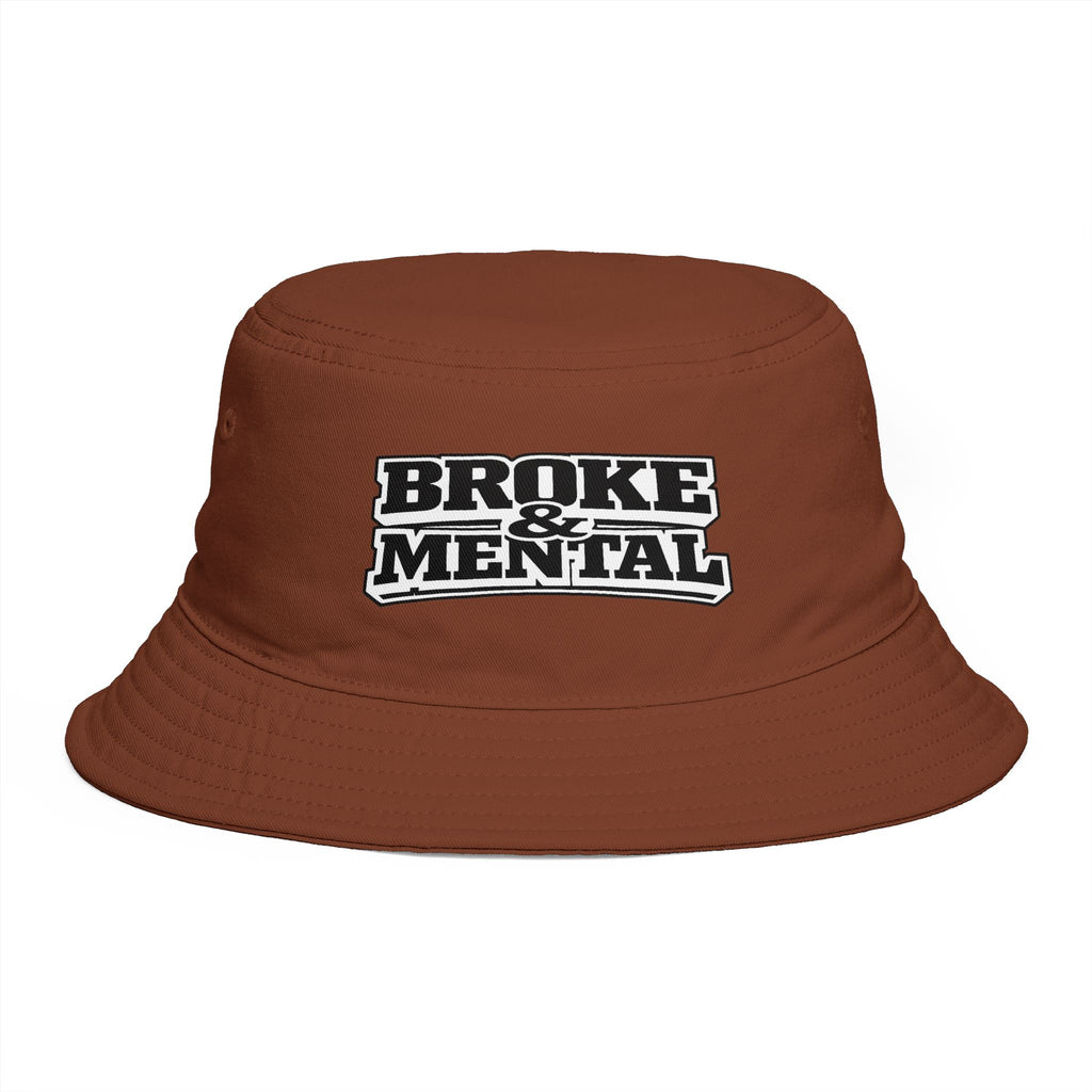Bucket Hat — "Broke & Mental" Retro Patch Cotton Bucket Hat