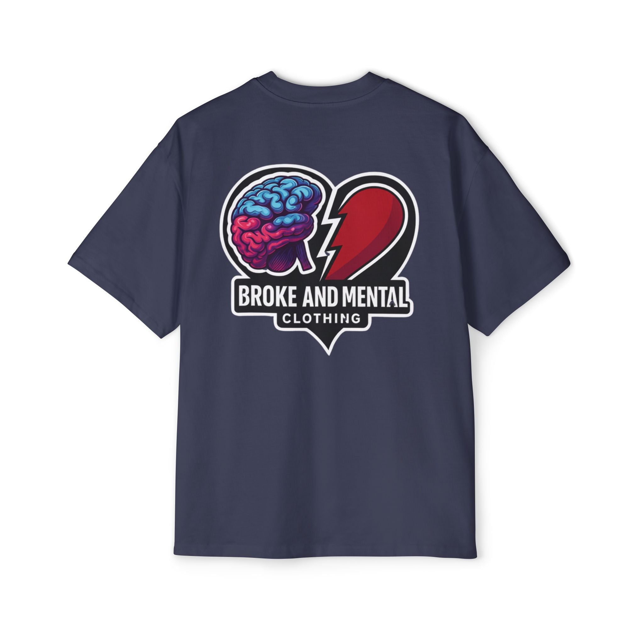 Broke & Mental Graphic Tee — Heart Brain Broken Logo Oversized T-Shirt