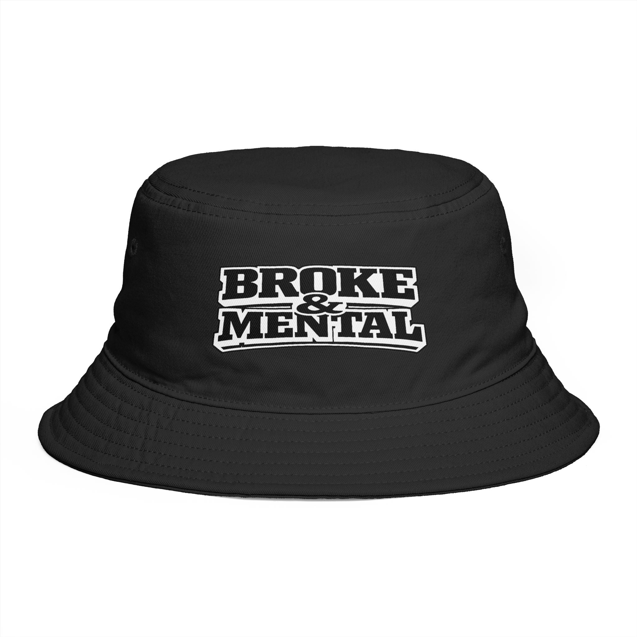 Bucket Hat — "Broke & Mental" Retro Patch Cotton Bucket Hat
