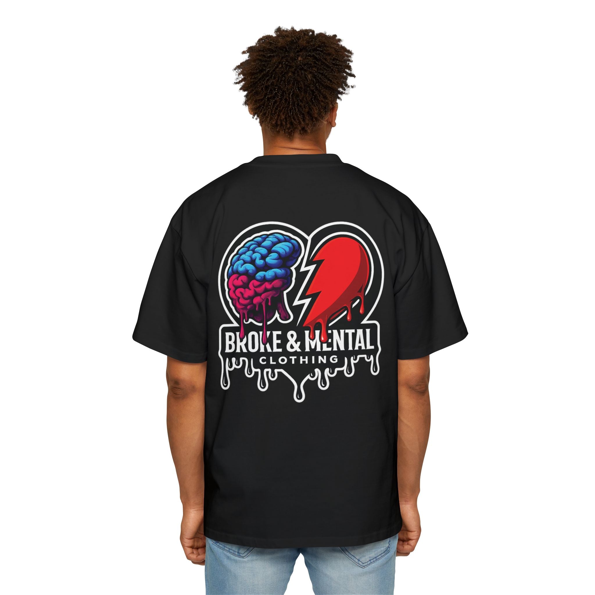 Oversized Tee — “Broke & Mental” warped drip