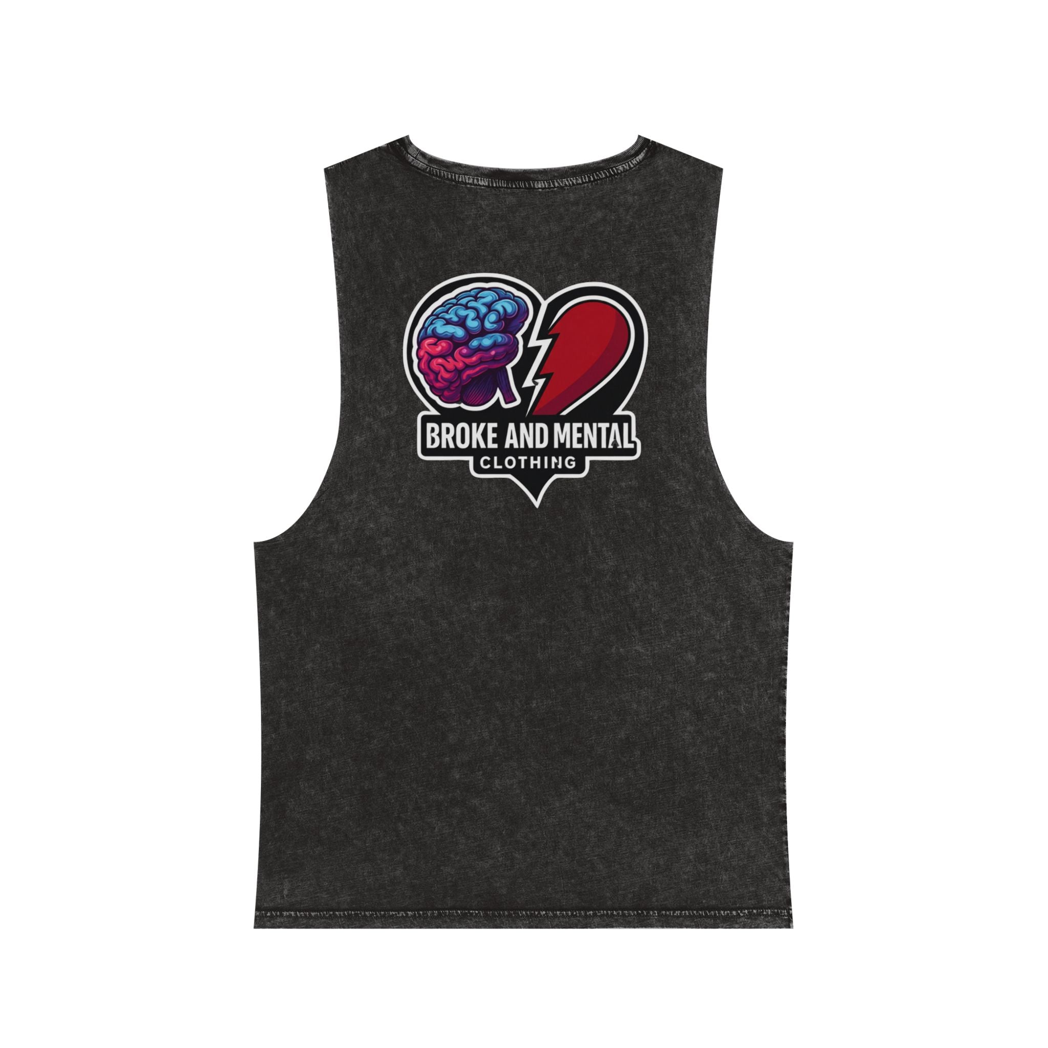 Broke and Mental Stonewash Tank Top — Mental Health Heart & Brain Graphic Tank