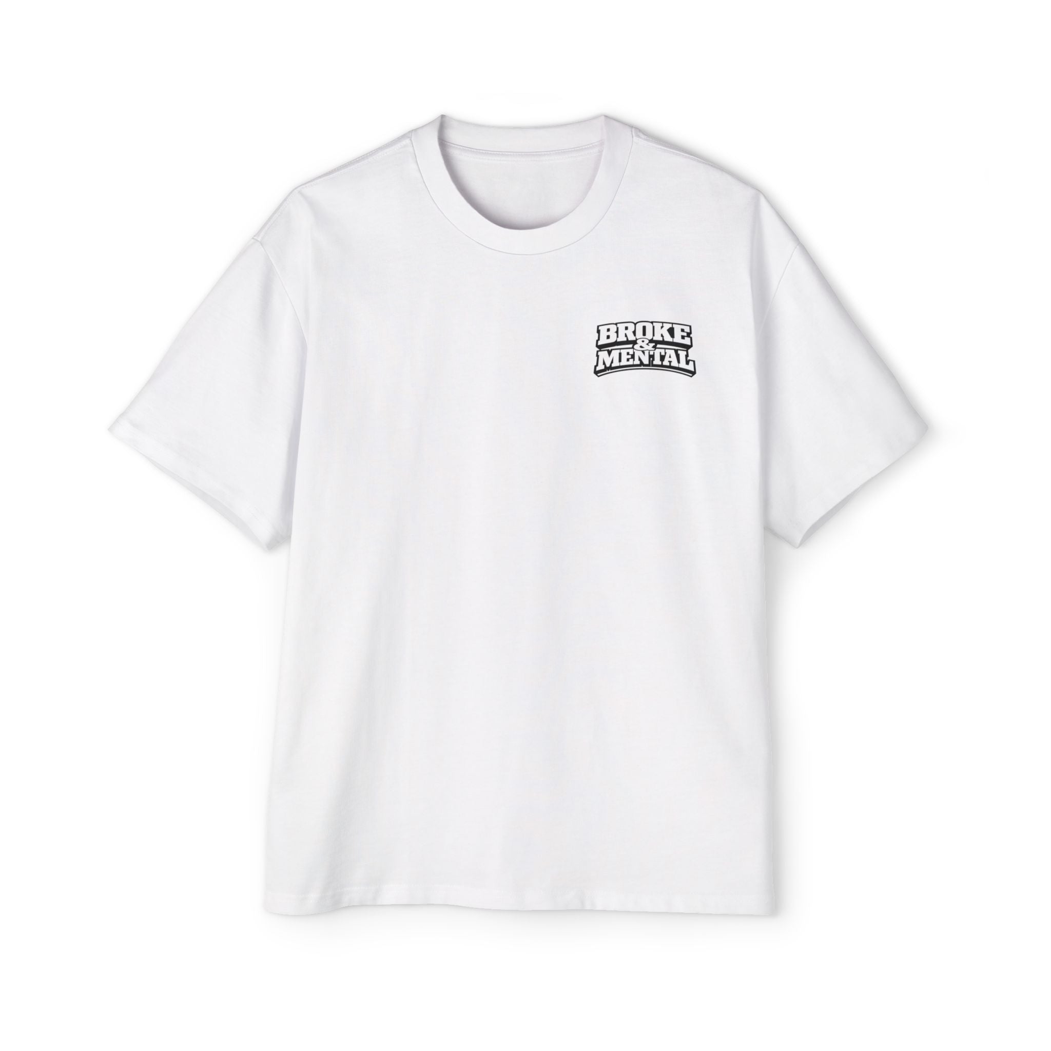 Broke & Mental Graphic Tee — Heart Brain Broken Logo Oversized T-Shirt