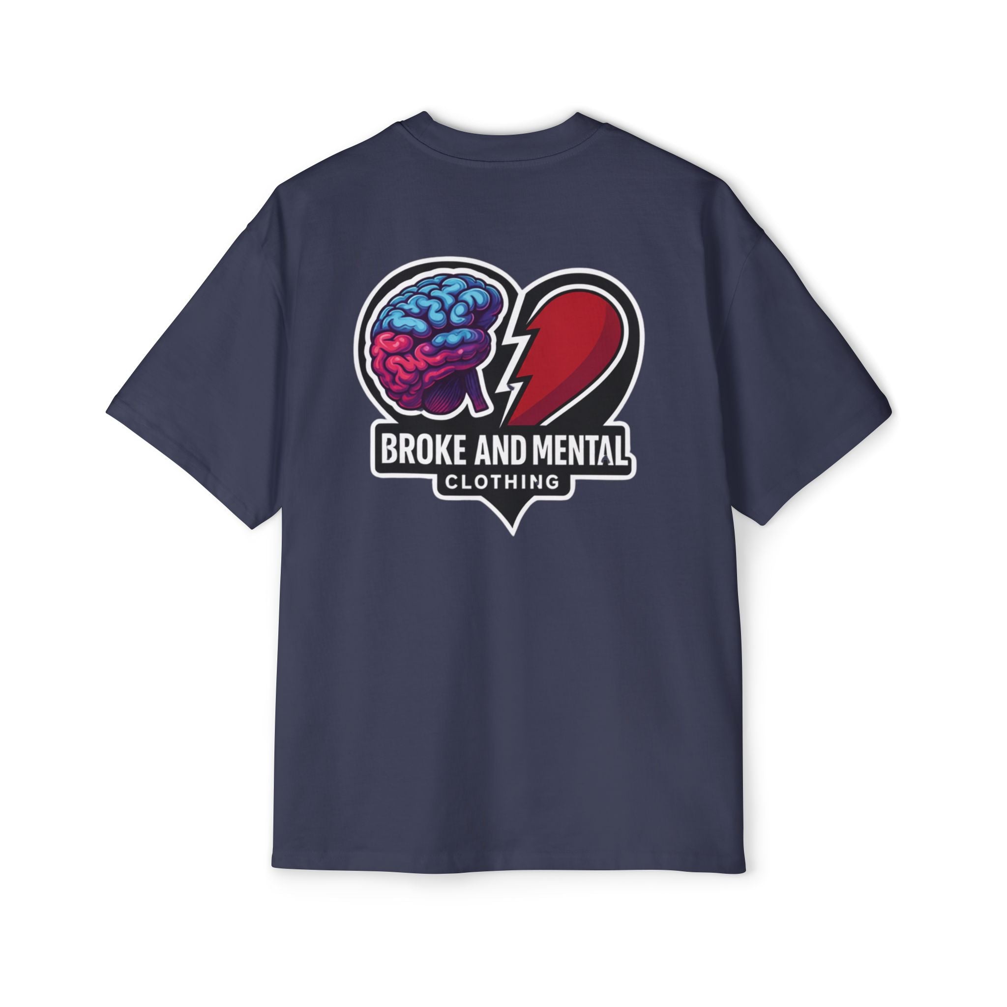 Broke & Mental Graphic Tee — Heart Brain Broken Logo Oversized T-Shirt