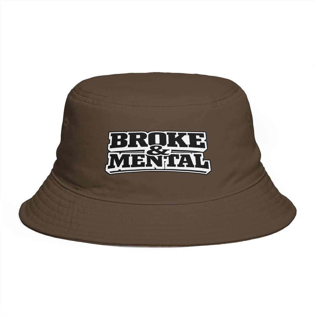 Bucket Hat — "Broke & Mental" Retro Patch Cotton Bucket Hat