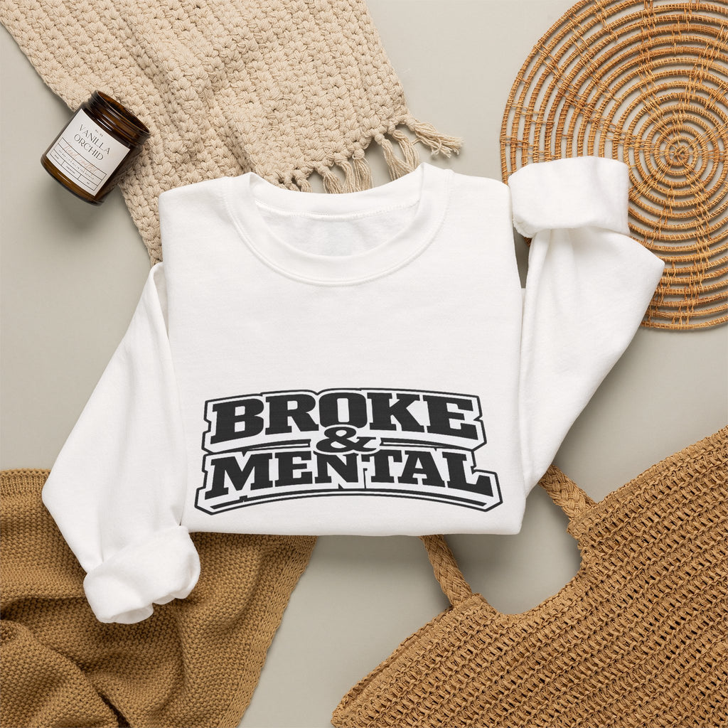 Broken Mental Crewneck Sweatshirt - Retro Distressed Graphic Pullover
