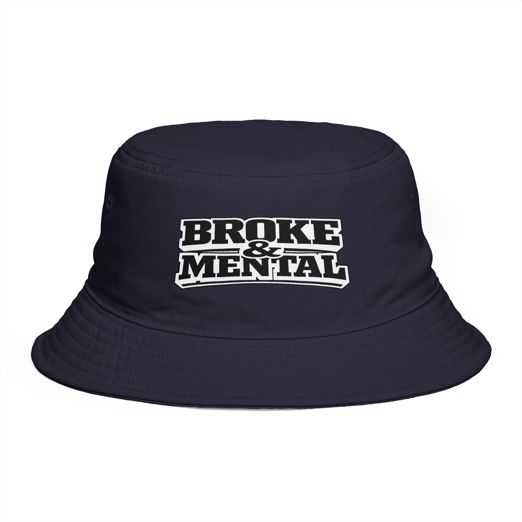 Bucket Hat — "Broke & Mental" Retro Patch Cotton Bucket Hat