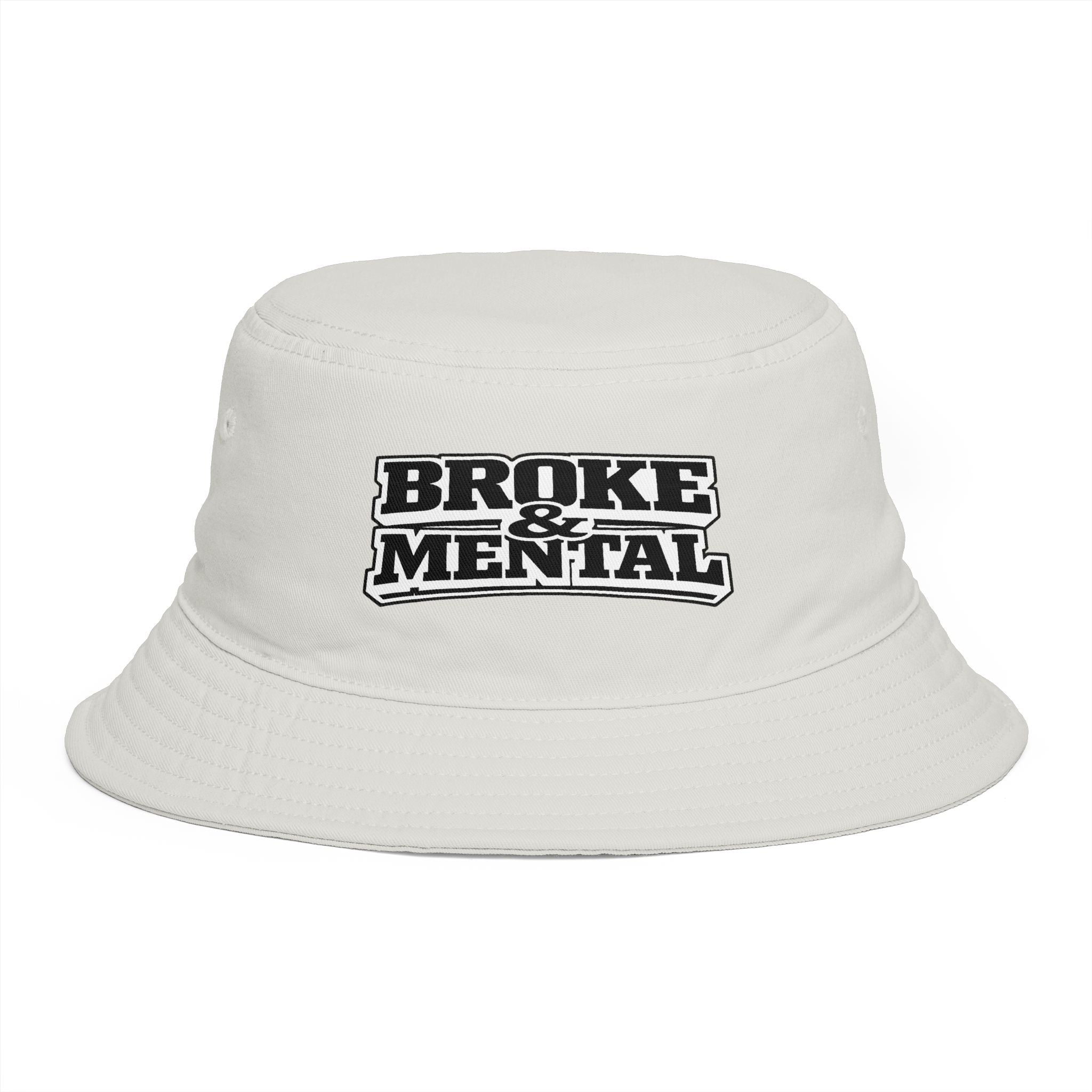 Bucket Hat — "Broke & Mental" Retro Patch Cotton Bucket Hat