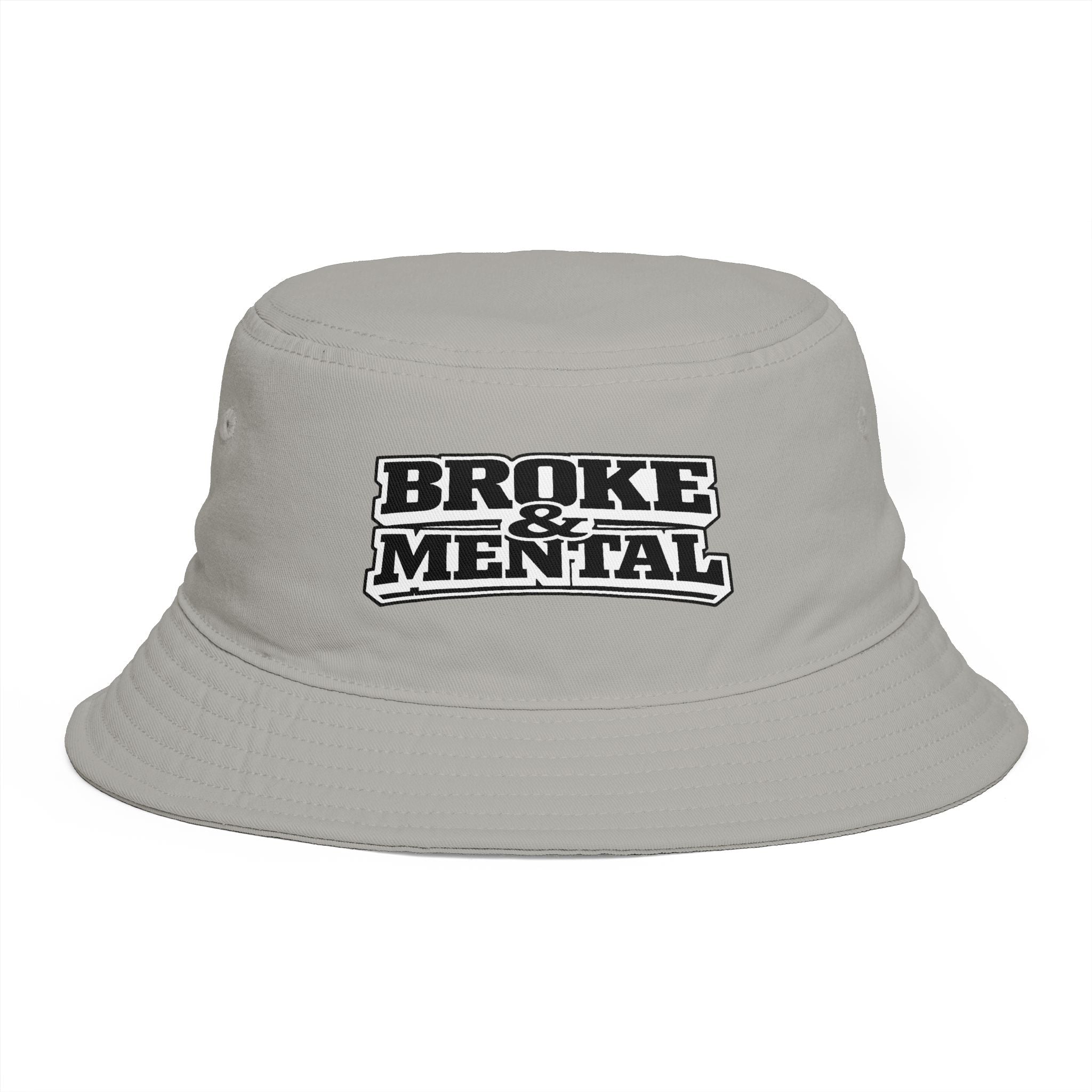 Bucket Hat — "Broke & Mental" Retro Patch Cotton Bucket Hat