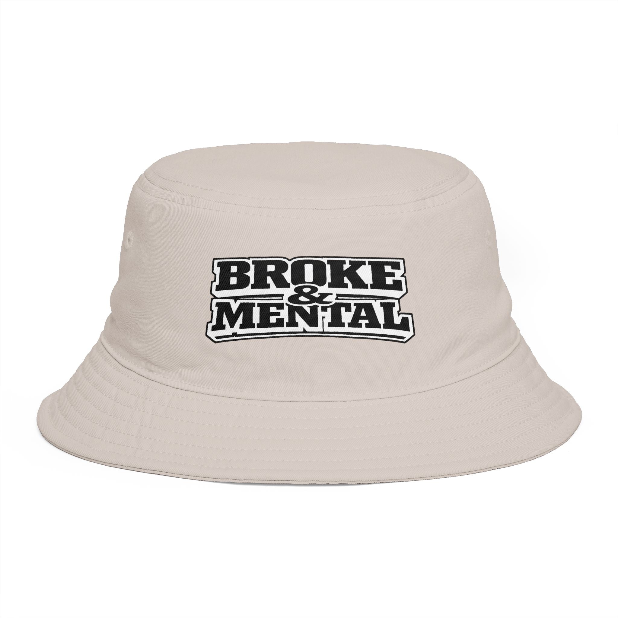 Bucket Hat — "Broke & Mental" Retro Patch Cotton Bucket Hat