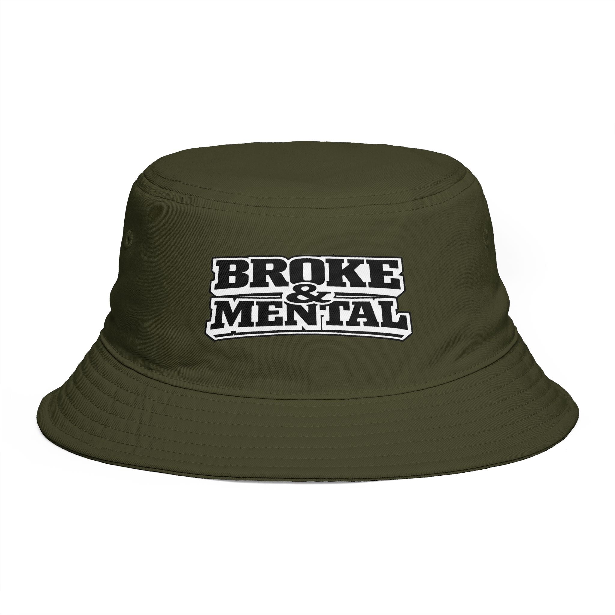 Bucket Hat — "Broke & Mental" Retro Patch Cotton Bucket Hat