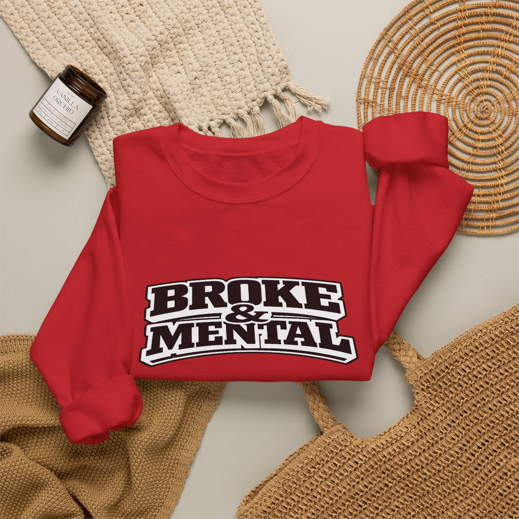 Broken Mental Crewneck Sweatshirt - Retro Distressed Graphic Pullover
