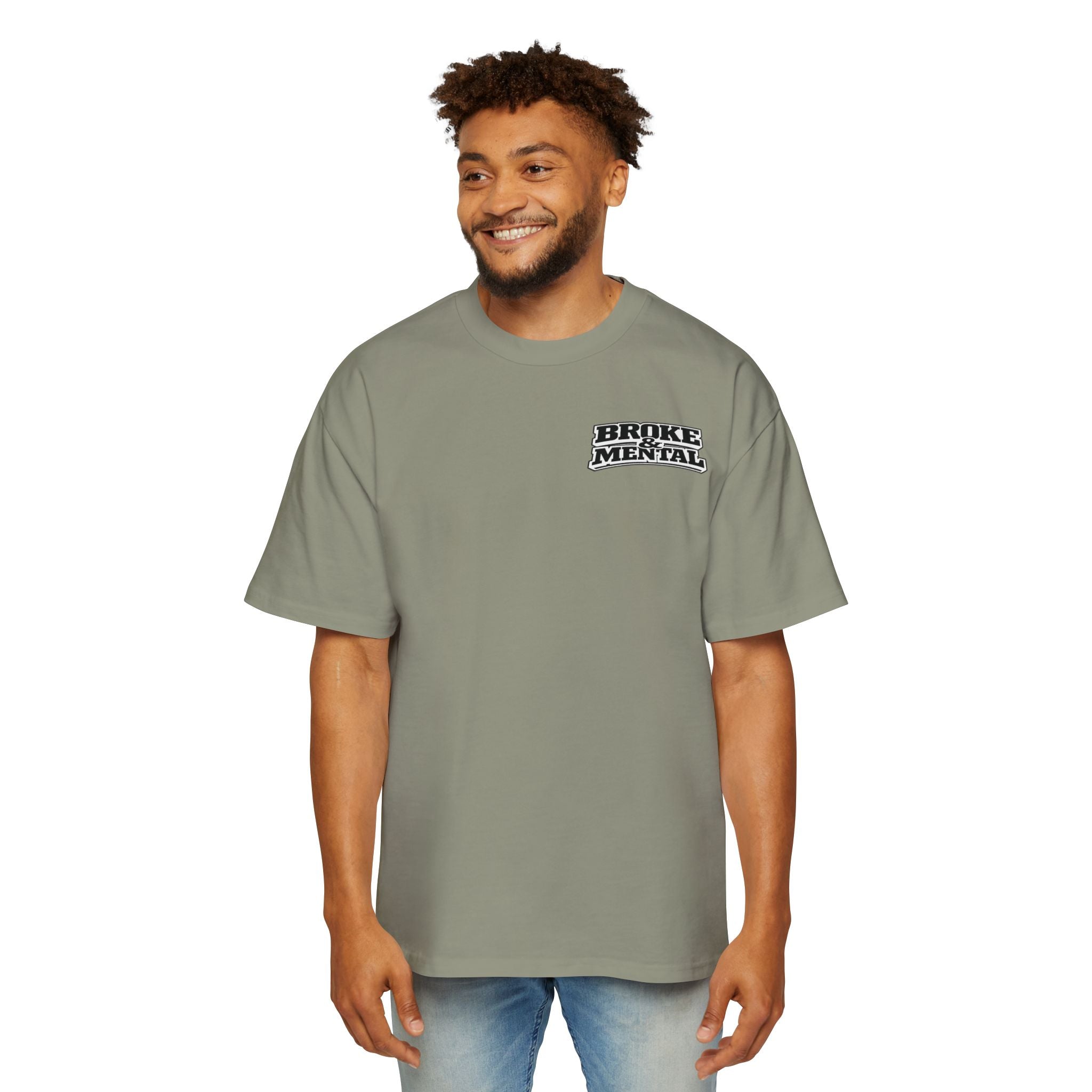 Oversized Tee — “Broke & Mental” warped drip