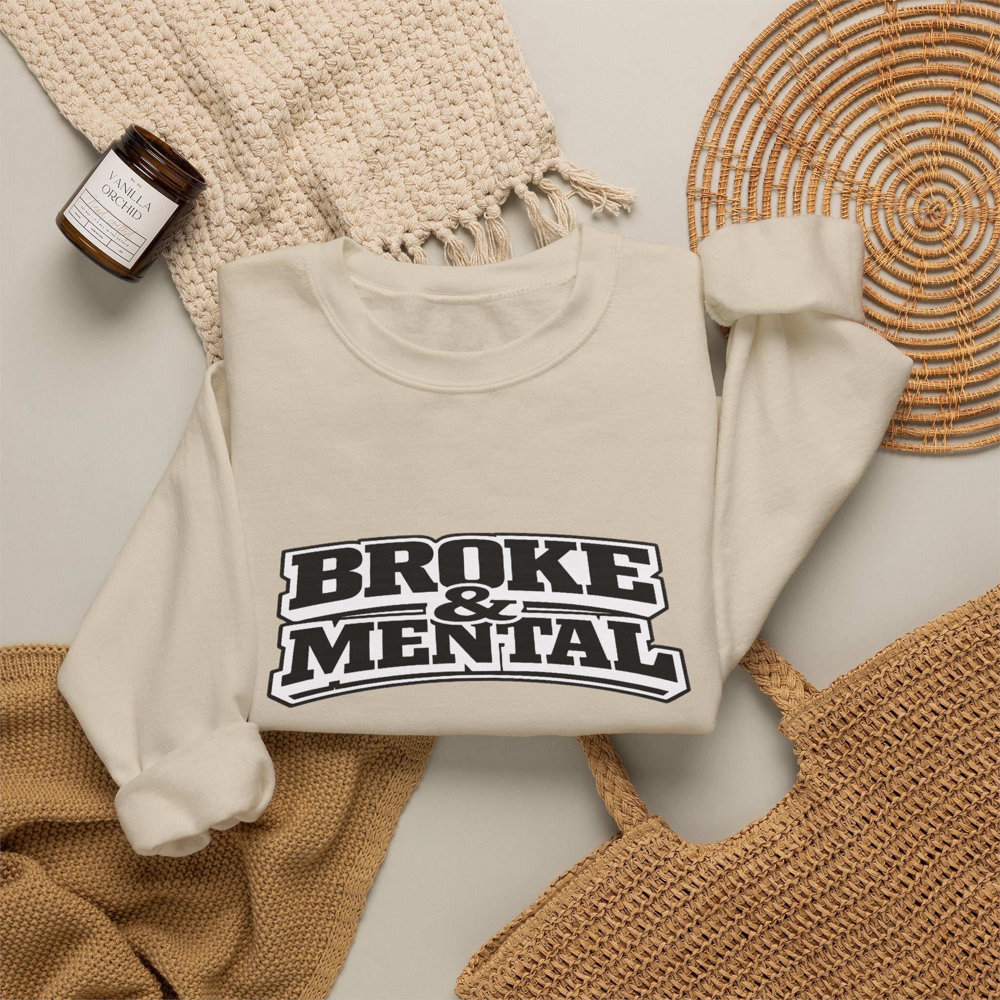 Broken Mental Crewneck Sweatshirt - Retro Distressed Graphic Pullover